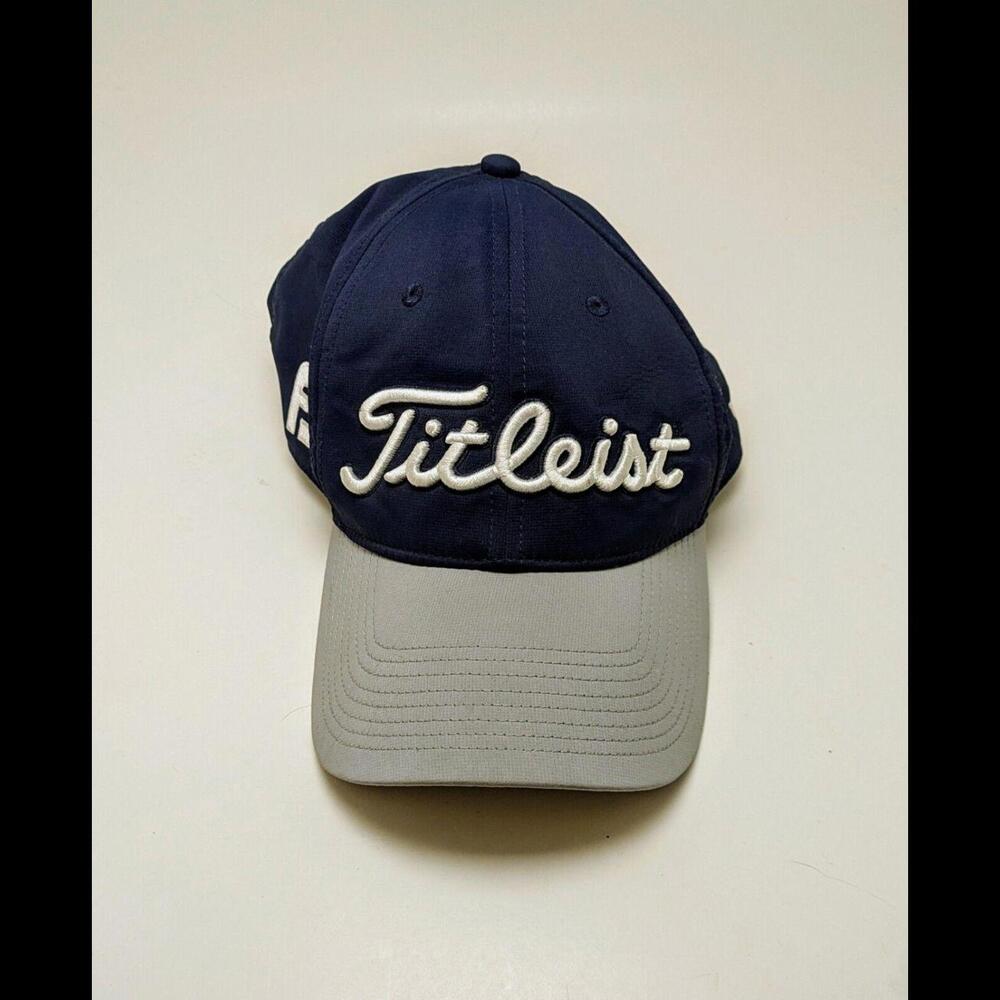 Mens Titleist Footjoy FJ Pro V1 Blue Adjustable Golf Hat Cap Silver Rim